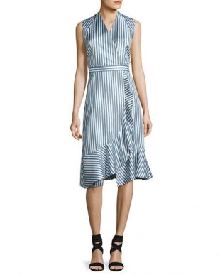 Sleeveless Striped Silk Satin Dress,