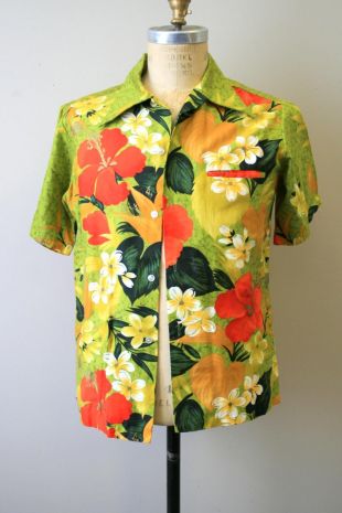 1960s Sears Hawaiian Hibiscus Print Shirt