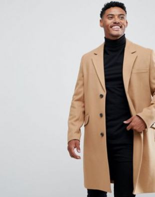 Wool mix overcoat in camel