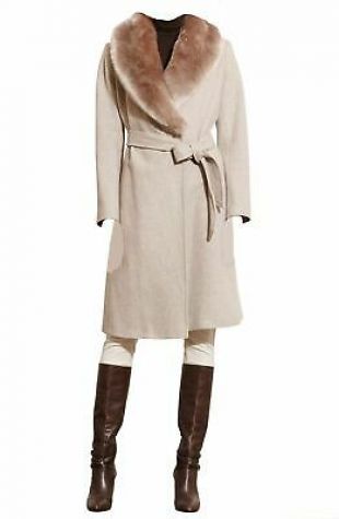 BEIGE WOOL FAUX FUR COLLAR PEACOAT COAT JACKET