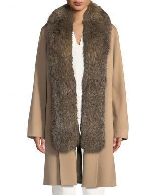 fleurette - Wool Clutch Coat w/ Fox Fur Tuxedo