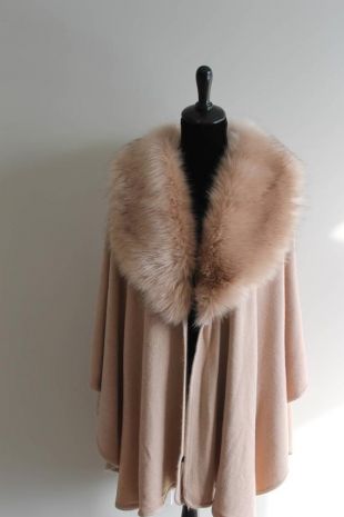 Soft pink/peach wrap,cape. Large faux fur collar