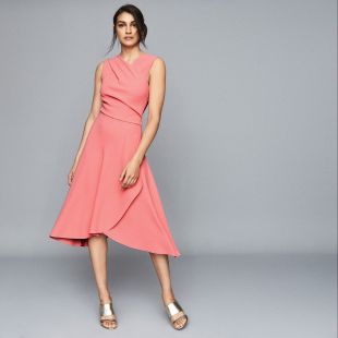 Pink Wrap Front Midi Dress