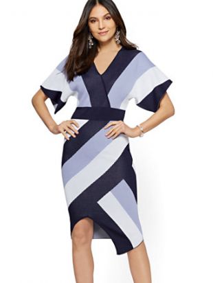 Blue Stripe Wrap Sweater Dress
