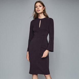 Reiss - Wrap Front Slim Fit Dress in Dark Purple