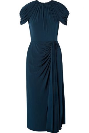 Draped Jersey Midi Dress in Teal Blue