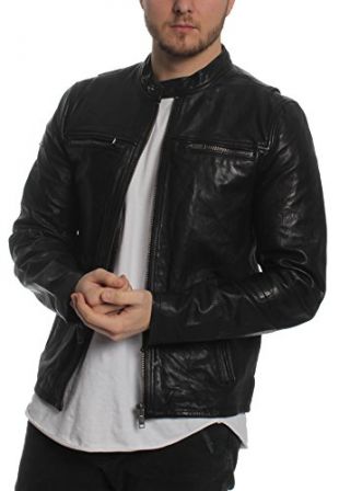 Superdry Men's Real Hero Leather Biker Jacket, Black, XL