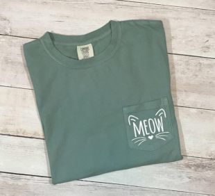 Manches courtes / / miaou / / Cat Lover / / confort couleurs Pocket Tee / / vinyle Design chemise