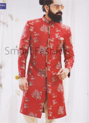 Sherwani pour les hommes garçons traditionnel ethnique culotte de bandhgala d’Achkan de mariage indien costume veste manteau Blazer Kurta fFloral Design robe