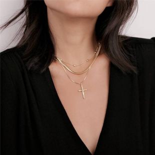 Delicate Ball Choker/Snake Choker/Cross Necklace - Collier à couches d'or - Collier de déclaration