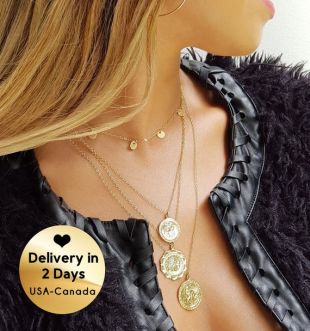 Layered Coin Necklace Saint Christopher Scalloped Pendant