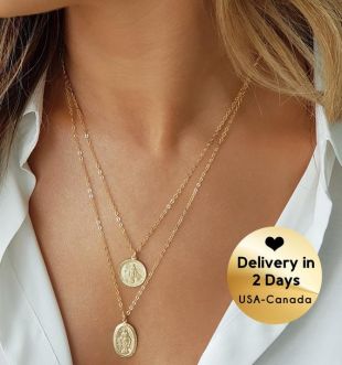 Virgin Mary Medallion Necklace Set of 2, Gold Filled Virgin Mary Coin, Layered Necklace, FAST SHIPPING, Perfect Layering, Religious Necklace