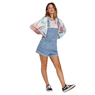 Volcom Women's Not Over It Loose Fitting Adjustable Overall Jeans, Stripe, S