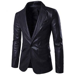 LISTHA Leather Suit Coat Men's Single Row Buckle Blazer Jacket Classic PU Coat