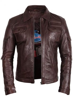 Blouson motard en cuir slim marron