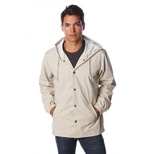 Independent Trading Co. Men's Windbreaker Jacket with Hood, Classic Khaki, Small