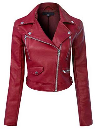 Design by Olivia Women's Long Sleeve Zipper Closure Moto Biker Faux Leather Jacket Burgundy S