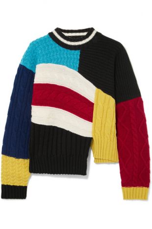 msgm - Maglia Asymmetric Color-block Cable-knit Sweater