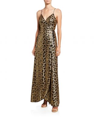 Aidan by Aidan Mattox Leopard Sequin Sleeveless Wrap Dress