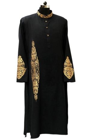 Indienne Kurta mâle - cadeau pour lui-traditionnel look-noir et or - parti porter-indien rakshabandhan-ethnique