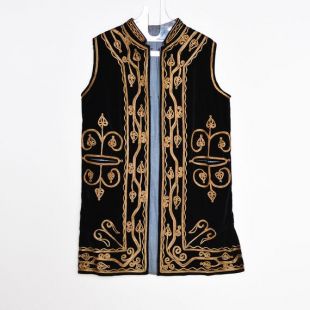 PAKISTANAIS velours gilet l XL Noir Métallisé or Paisley cordage des années 60 Vintage chemise sans manches mini robe Boho hippie indien Afghani grand