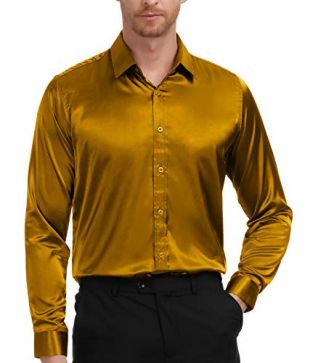 PAUL JONES Gold Ballroom Dance Shirt for Men Luxury Shirt Size XL