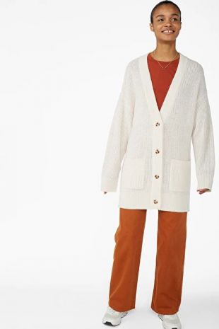 Long knitted cardigan - Cream white - Knitwear - Monki FR