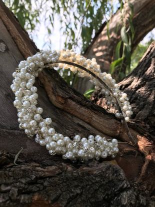 Bandeau Floral à Perles Pour Mariage - Diadème Antidérapant 2 Rangs, Taille Unique, Alliage Et Tissu