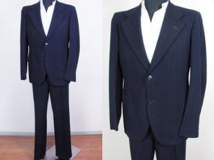 1940s Navy Blue Pin Stripe Wool Suit Excellent Condition