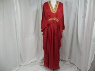 Caftan rouge Vintage 80 's longue hôtesse kimono robe attrayante garniture or hôtesse dramatique et magnifique caftan