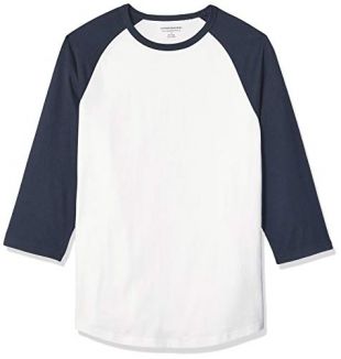 Amazon Essentials Men's Slim-Fit 3/4 Sleeve Baseball T-Shirt, Navy/White, Medium
