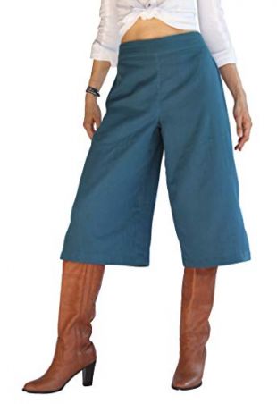 Women's Organic Cotton Capri Pants, Blue Gauchos by Tropic Bliss,Blue,Large