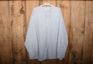 3XL Hommes Vintage 90's SOSTANZA Blue Striped Collarless Button Front Shirt