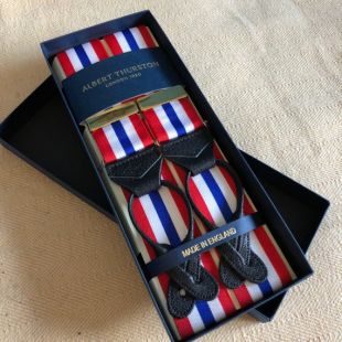 Albert Thurston qualité traditionnelle rayé sur bouton galon rouge/blanc/bleu bretelles bretelles
