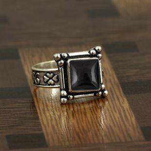 Black Onyx Ring, 925 Sterling Silver Ring, Boho Ring, Vintage Ring, Handmade Ring, Gemstone Ring, Square Shape Ring, Black Oxidized Ring