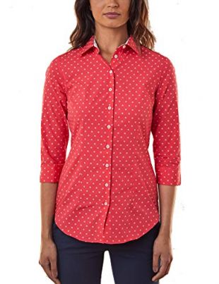 HAWES & CURTIS Women's Fashion Pink & White Star Print Fitted 3/4 Sleeve Shirt