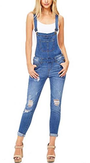 Jeanewpole1 Womens Distressed Ripped Boyfriend Overalls Bib Denim Skinny Long Jumpsuit Rompers