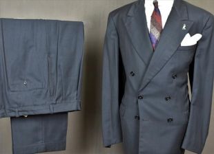 XL 40s Charcoal DB Striped Suit - 50s Gray Pinstripe