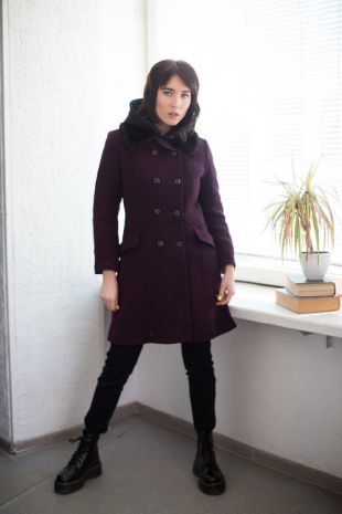 Vintage 60 ' s manteau col fourrure en violet