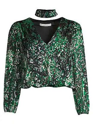 uba Floral Jacquard Silk-Blend Blouson Top