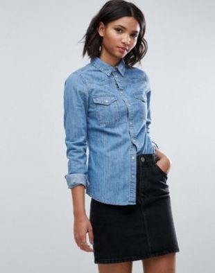 ASOS DESIGN - Chemise western ajustée en jean - Bleu délavé moyen | ASOS