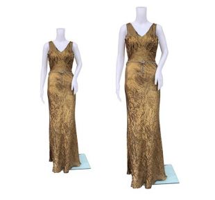 Robe Lamé bronze des années 1930 avec ceinture de strass assortie