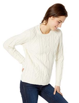 Lacoste Women's Long Sleeve Cableknit Crewneck Wool Blend Sweater, geode, 12