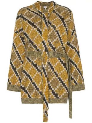 Belted Sweater in Jacquard Mohair Wool