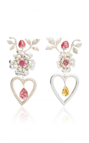 Silver Flower Heart And Strawberry Earrings With Swarovski Crystal Details