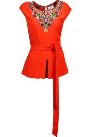 Bead-Embellished Embroidered Crepe Top