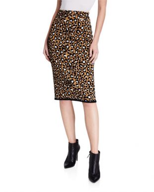 Leopard-Print Pull-on Pencil Skirt