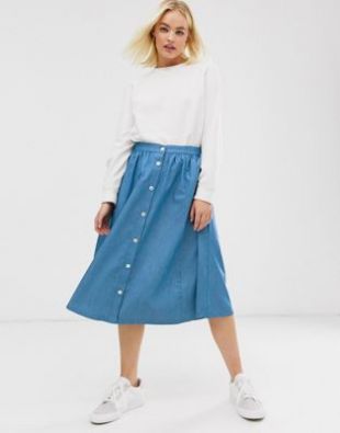 Moves by Minimum - Jupe mi-longue boutonnée en jean