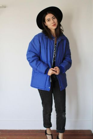 Vintage des années 80 des années 1970 moyen Big Smith USA bleu manteau puffer / veste d’hiver