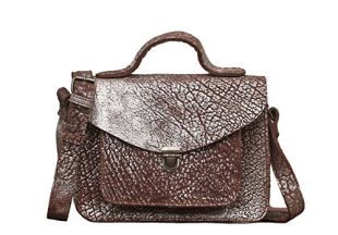 Paul Marius MADEMOISELLE GEORGE Ambre - Argenté mini cartable en cuir de buffle pleine fleur style Vintage